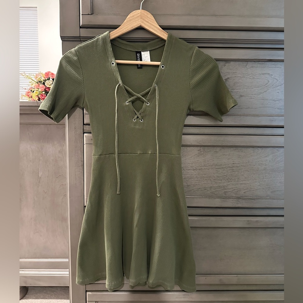 DIVIDED by H&M Olive Green Lace-Up Dress